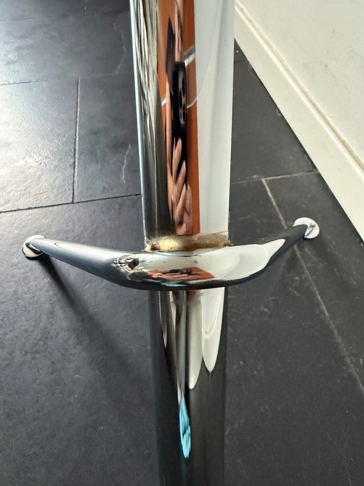 Vintage Round Glass Side Table with Sculptural Chrome Base | Modern Minimalist, 1990s