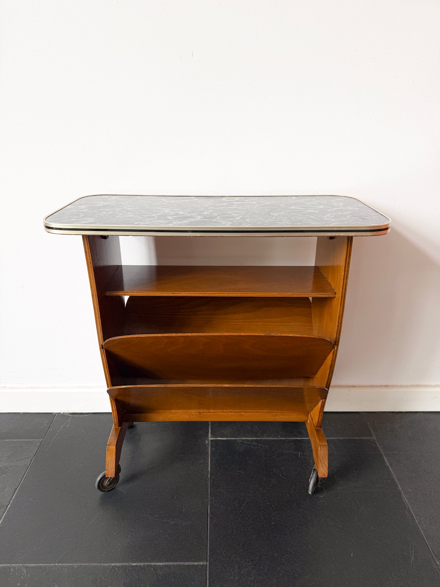 Vintage Bar Cart / Magazine Rack with Marble-Effect Top | Mid-Century Modern, 1950/60s
