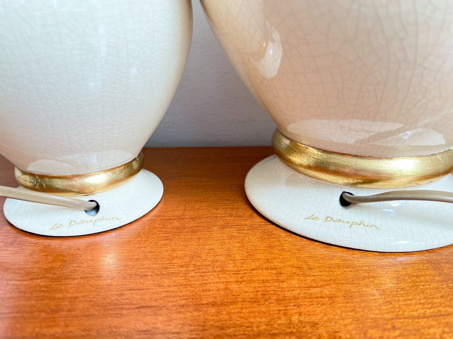 Set of 2 Ceramic Crackle Table Lamps by Maison Le Dauphin| Hollywood Regency, 1970s