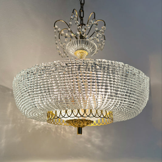 Vintage Brass and Crystal Chandelier | Regency Style, 1960s–1970s