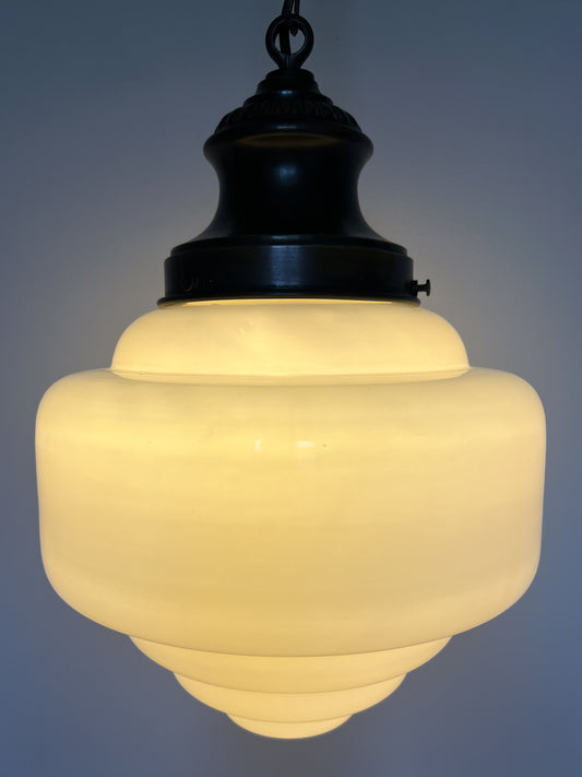 Large Opaline Glass Pendant Lamp | Art Deco