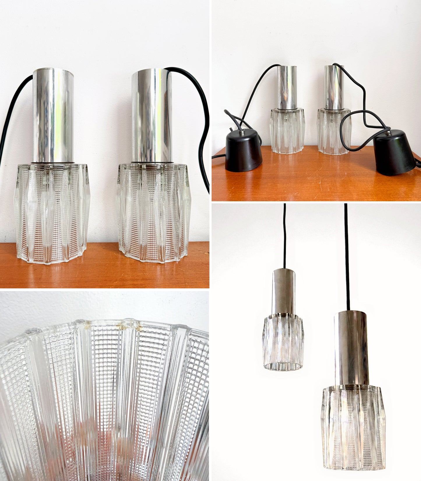 Vintage Pair of Textured Glass Pendant Lights | Mid-Century Modern, 1960/70s
