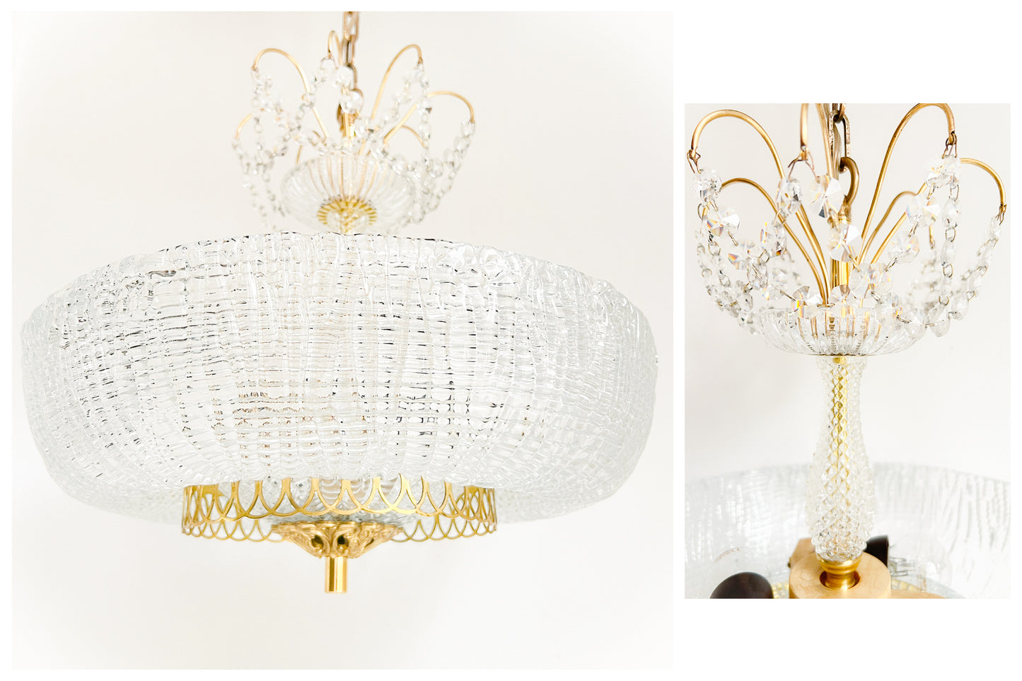 Vintage Brass and Crystal Chandelier | Regency Style, 1960s–1970s