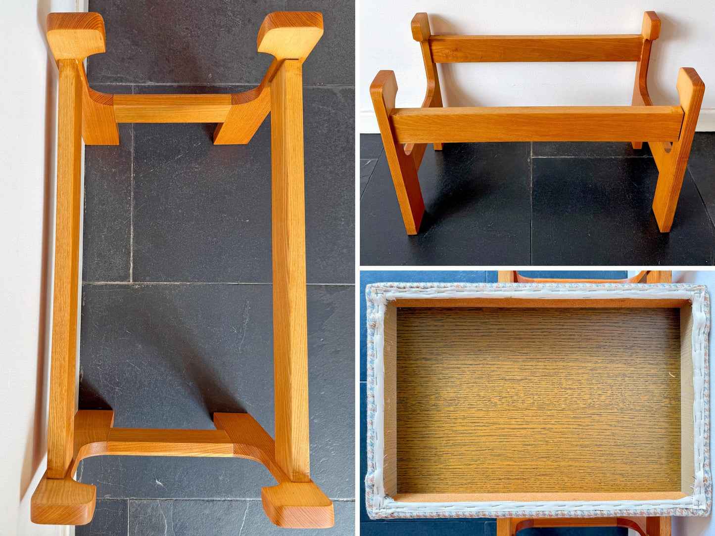 Vintage Mid-Century Footstool in Wood and Wool | Modern Scandinavian, 1970s