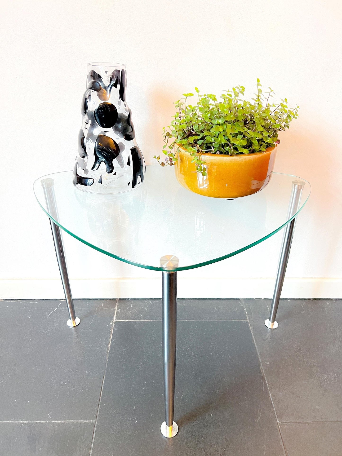 Vintage Triangular Coffee Table in Glass and Chrome | Minimalist Modernist, 1960/70s