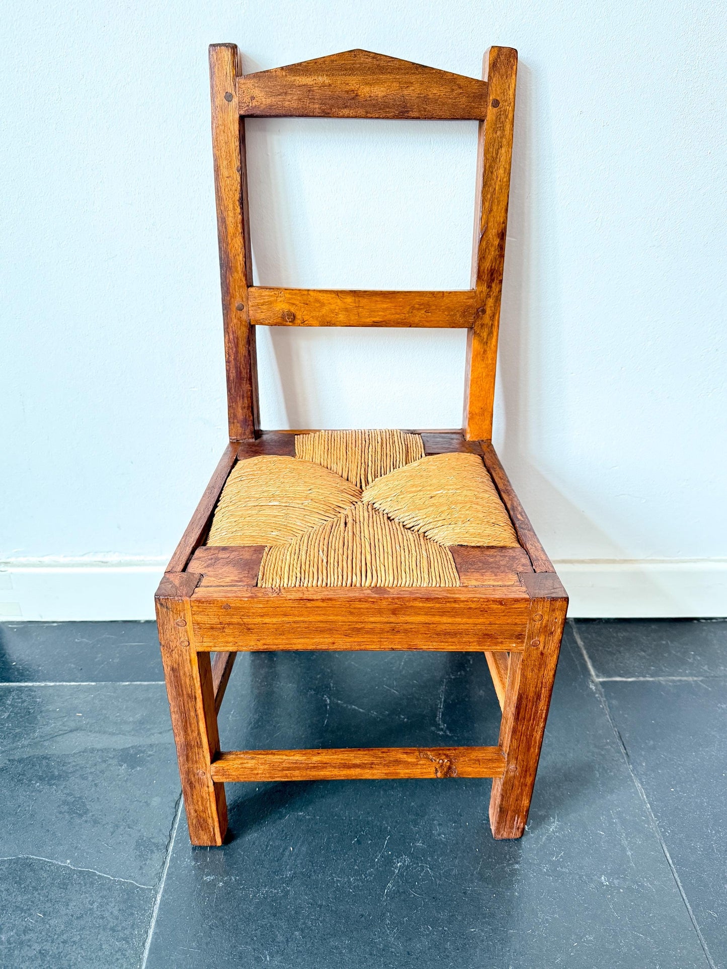 Vintage Wooden Children’s Chair with Woven Seat | Art Deco · Rustic, early 20th Century