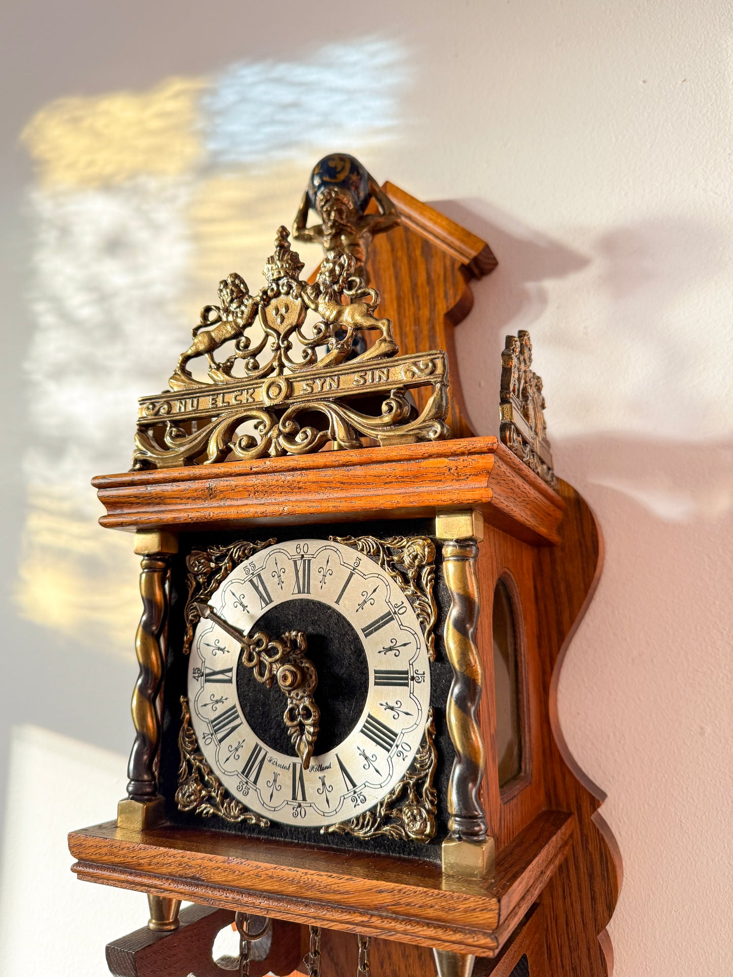 Vintage Warmink Zaanse Wall Clock with Atlas Pediment | Dutch Baroque Revival, Mid-Century