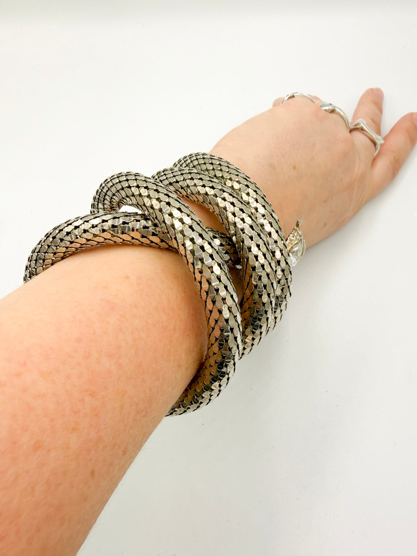 Vintage XL Snake Mesh Necklace attributed to DL Auld Co. | Sculptural Statement Jewelry, 1970/80s