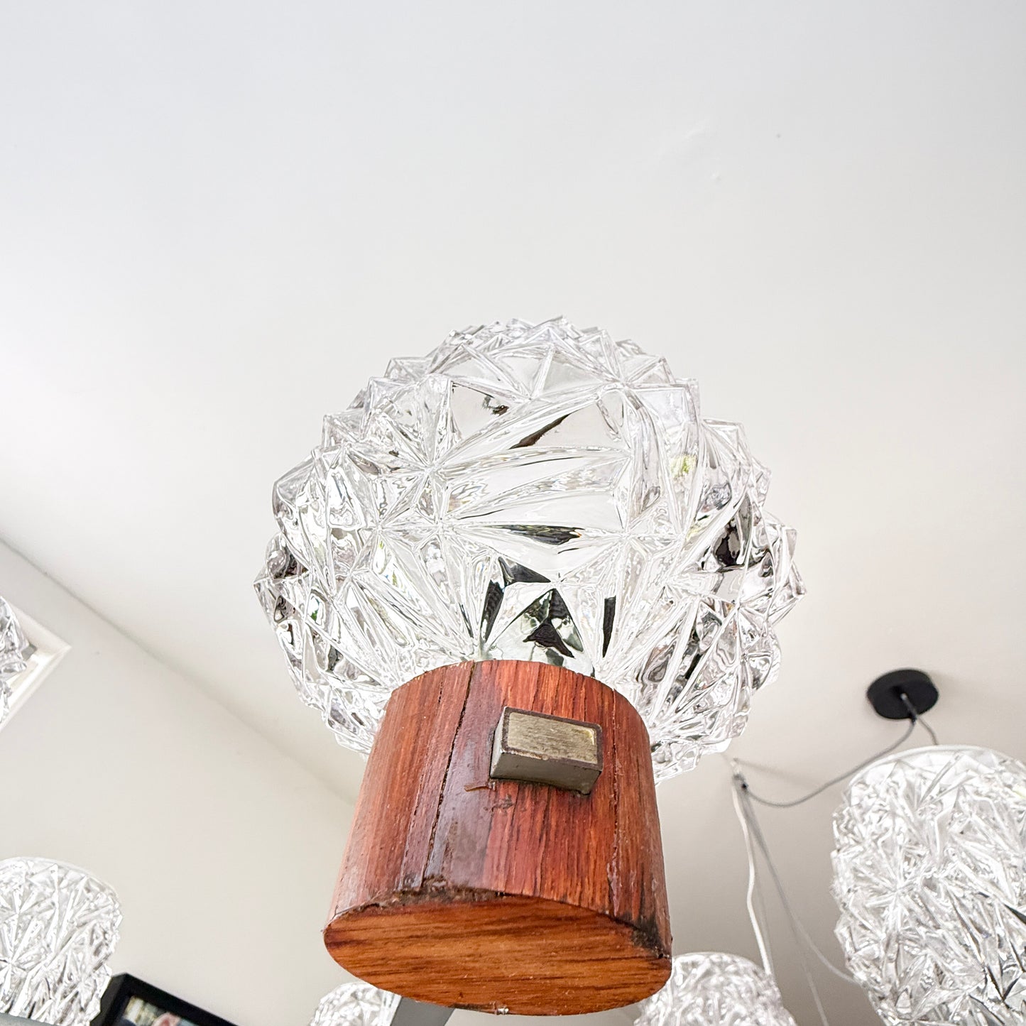 Vintage Six-Arm Chandelier with Pressed Glass Shades | Mid-Century Modern, late 20th Century
