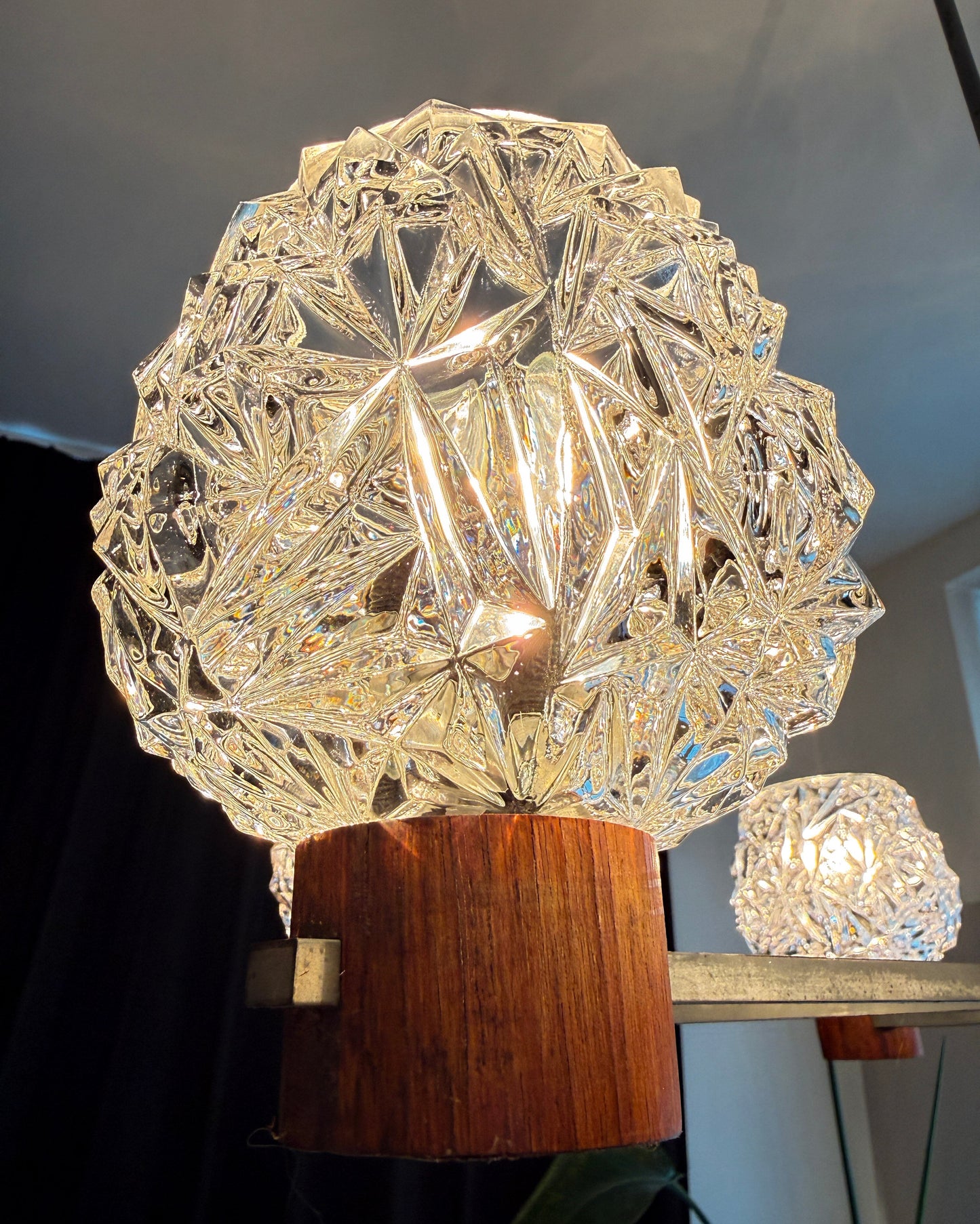Vintage Six-Arm Chandelier with Pressed Glass Shades | Mid-Century Modern, late 20th Century