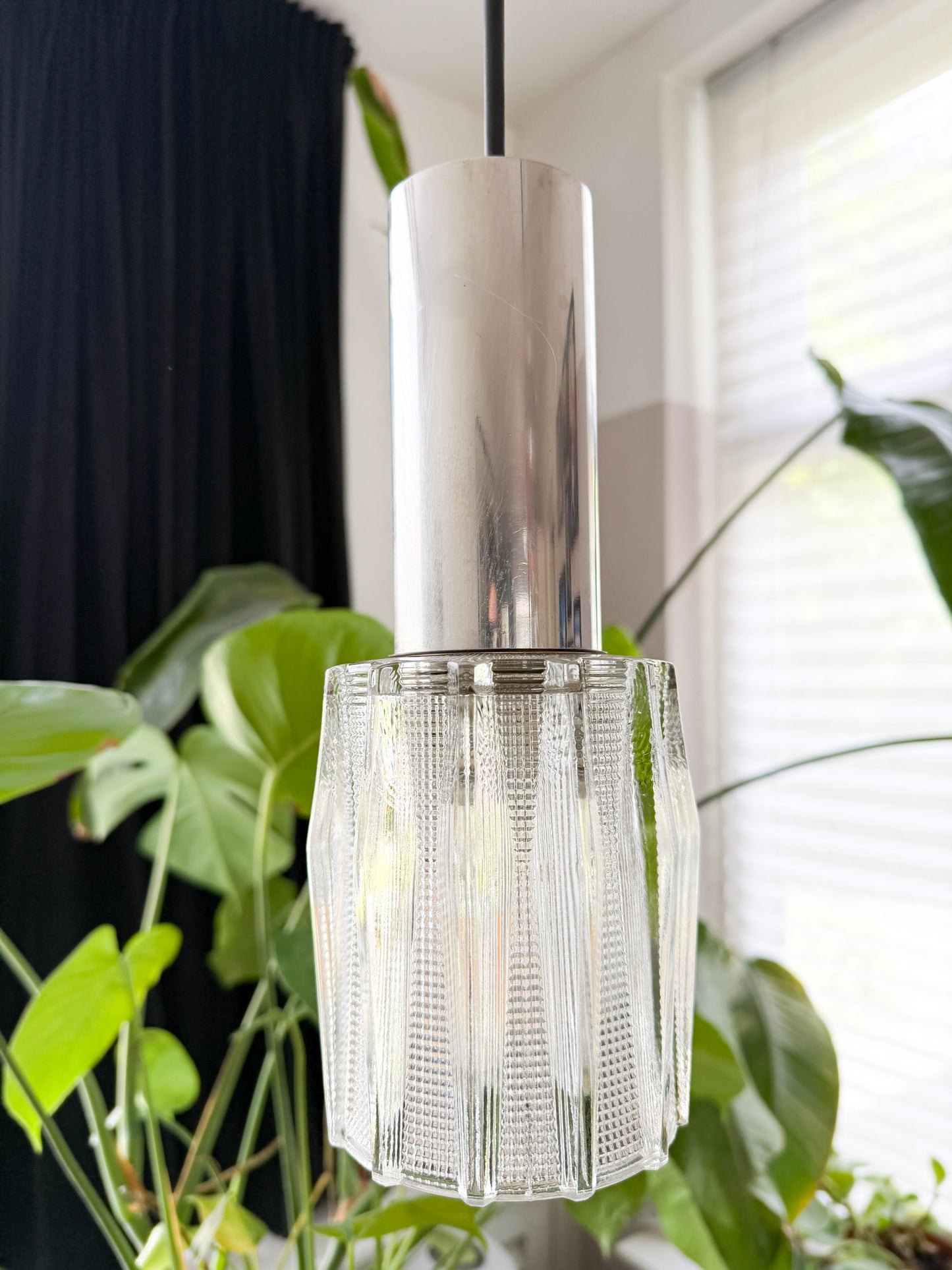 Vintage Pair of Textured Glass Pendant Lights | Mid-Century Modern, 1960/70s