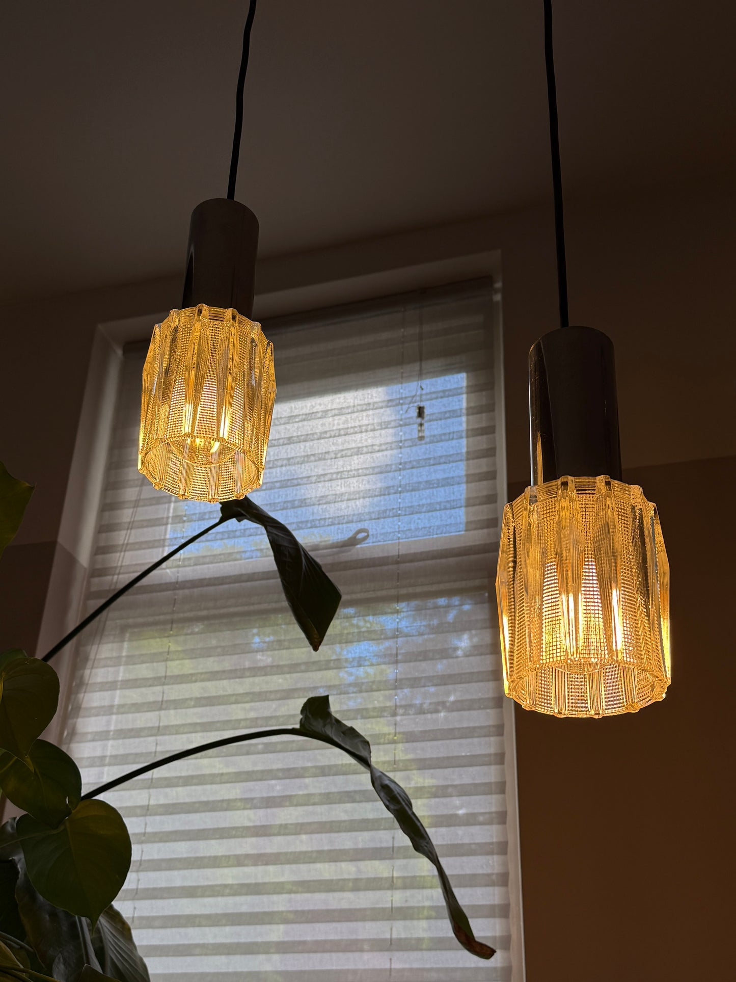 Vintage Pair of Textured Glass Pendant Lights | Mid-Century Modern, 1960/70s