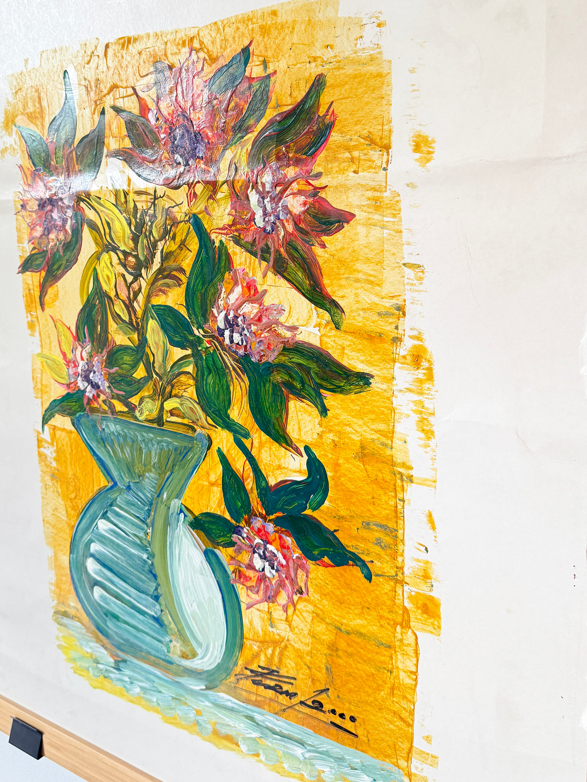 Vintage Signed Floral Still Life on Paper | Expressionist Modern, 2000