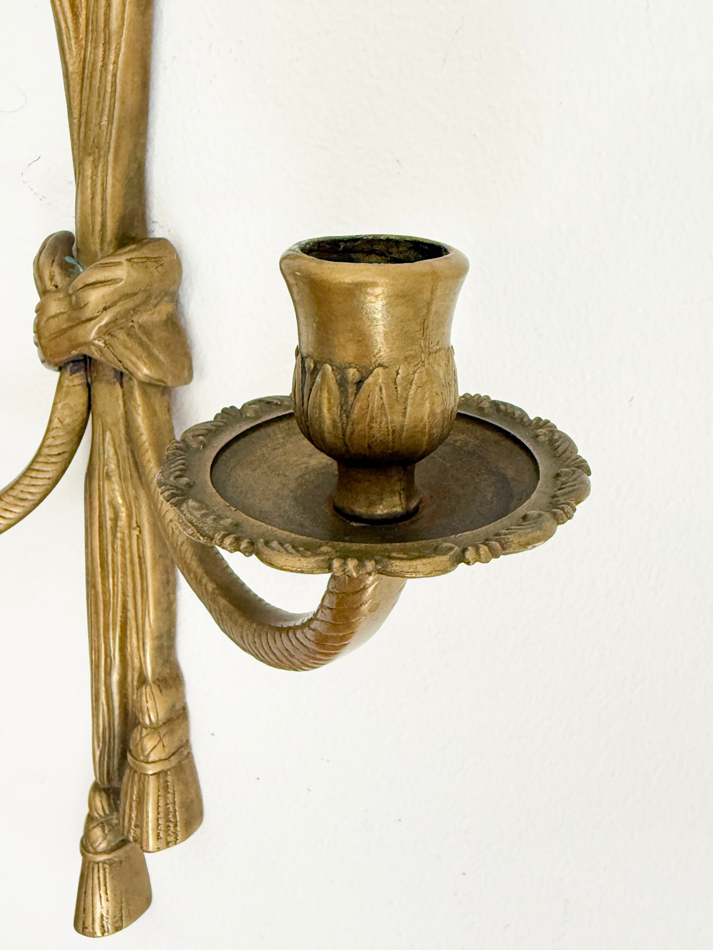 Vintage Brass Double Wall Candle Sconce | Neoclassical Style, Mid-20th Century