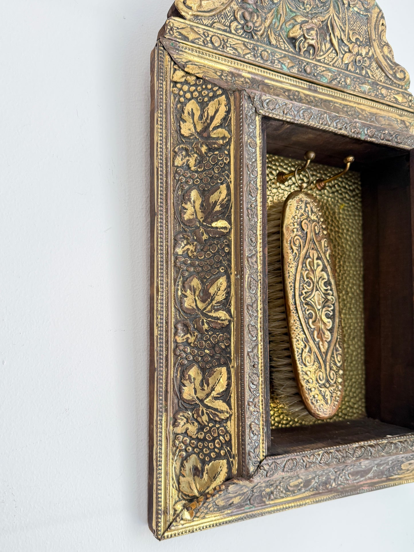 Antique Wall Cabinet with Beveled Mirror and Brush | Victorian, late 19th / early 20th Century
