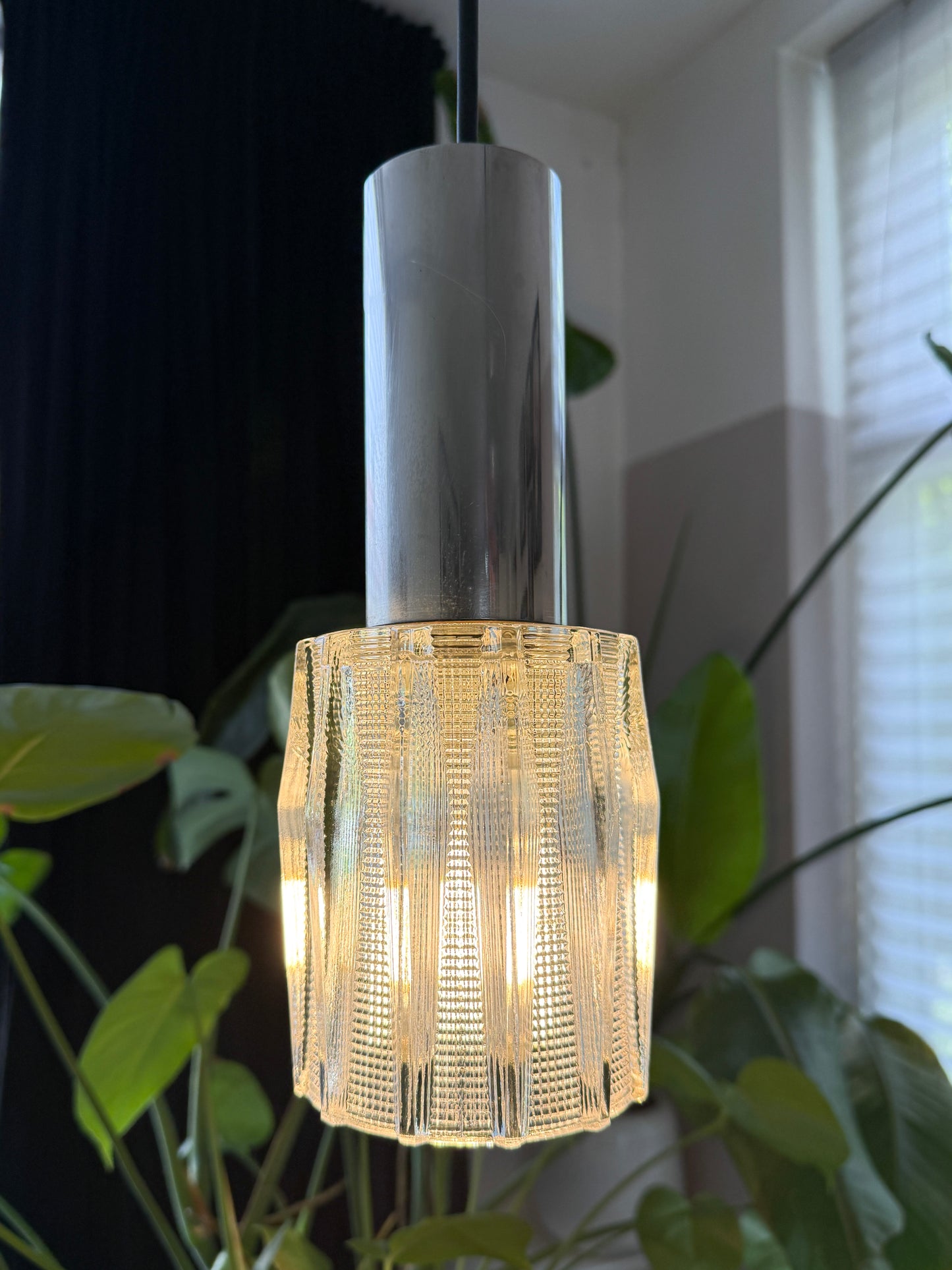 Vintage Pair of Textured Glass Pendant Lights | Mid-Century Modern, 1960/70s
