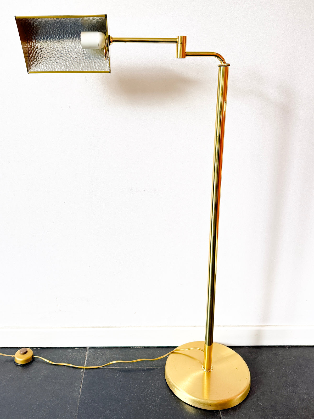 Vintage Dijkstra Brass Floor Lamp with Adjustable Height and Swing Arm | Mid-Century Modern, 1970s