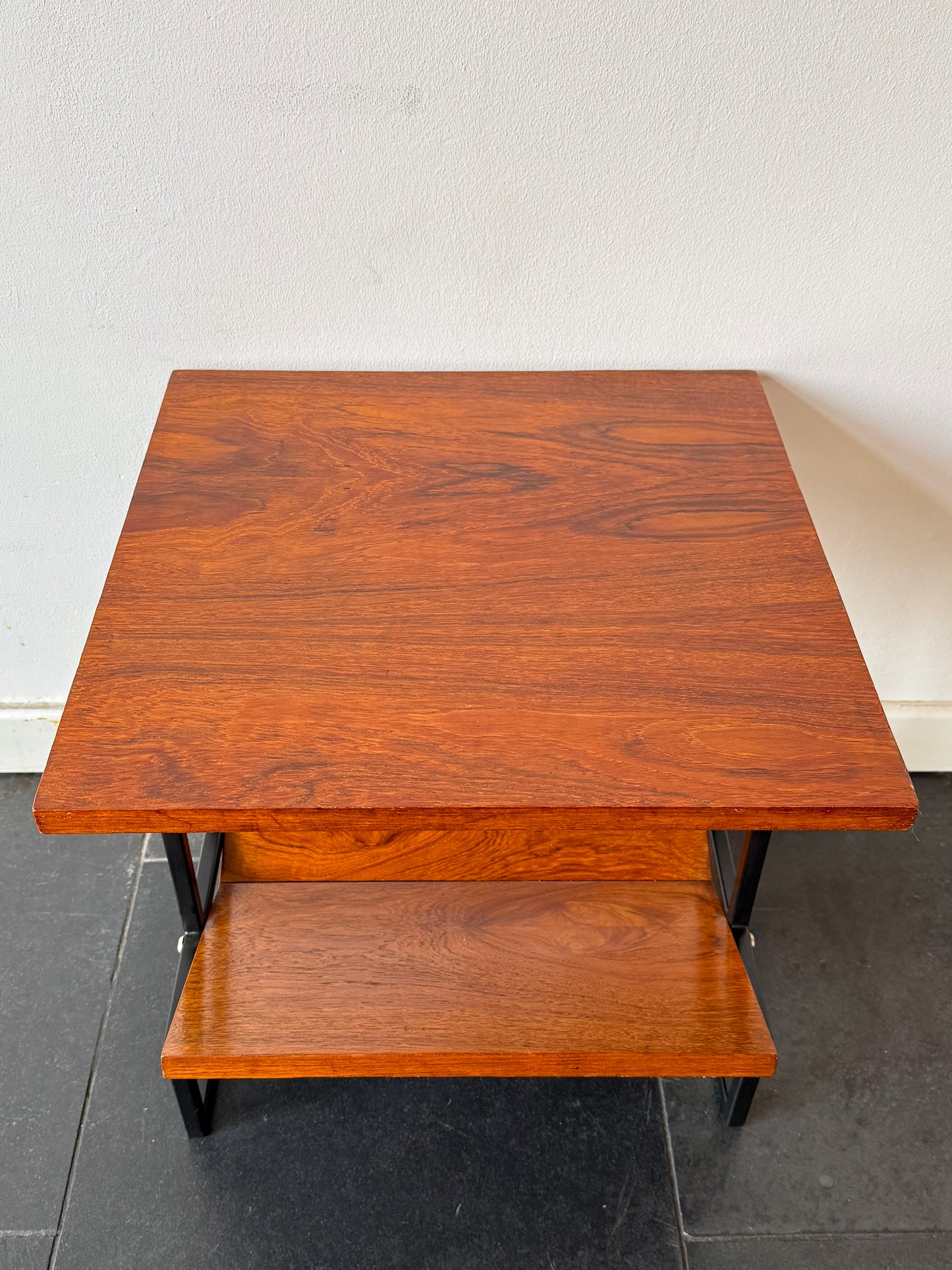 Vintage Mid-Century Modern Magazine Table in Wood and Black Metal | Modernist, Mid-20th century