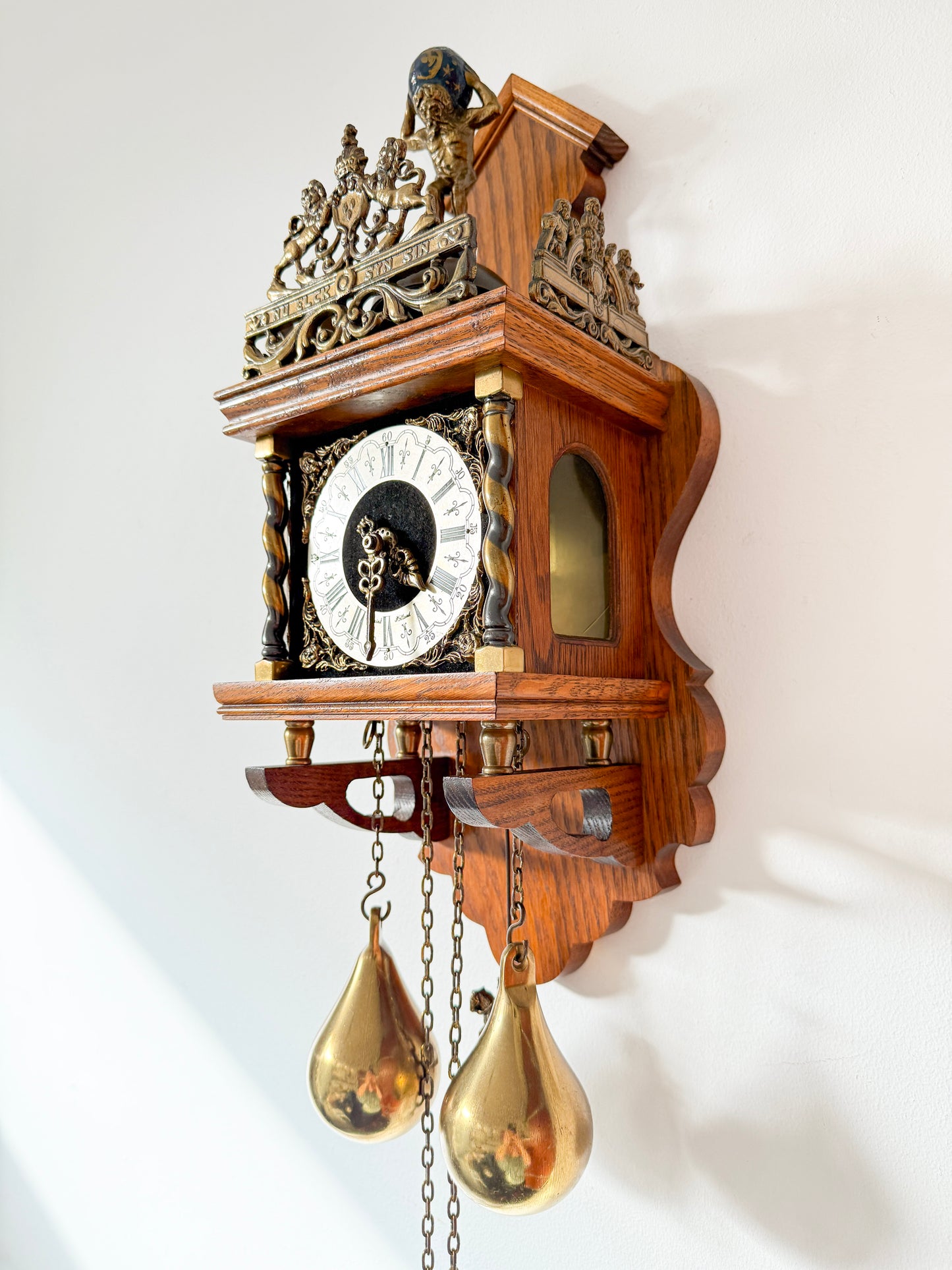 Vintage Warmink Zaanse Wall Clock with Atlas Pediment | Dutch Baroque Revival, Mid-Century