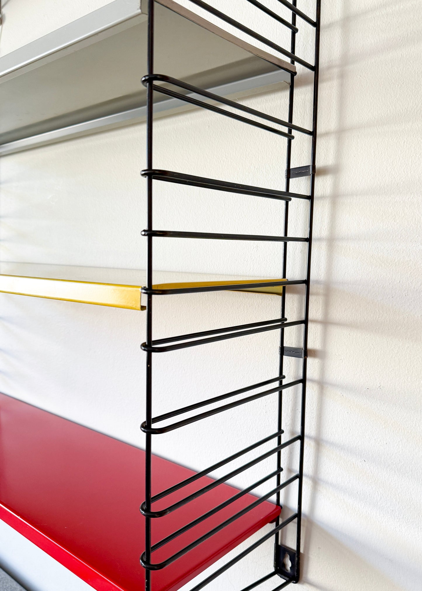 Vintage Tomado Wall Rack in Red, Yellow and Grey by Adriaan Dekker | Mid-Century Modern, 1970s