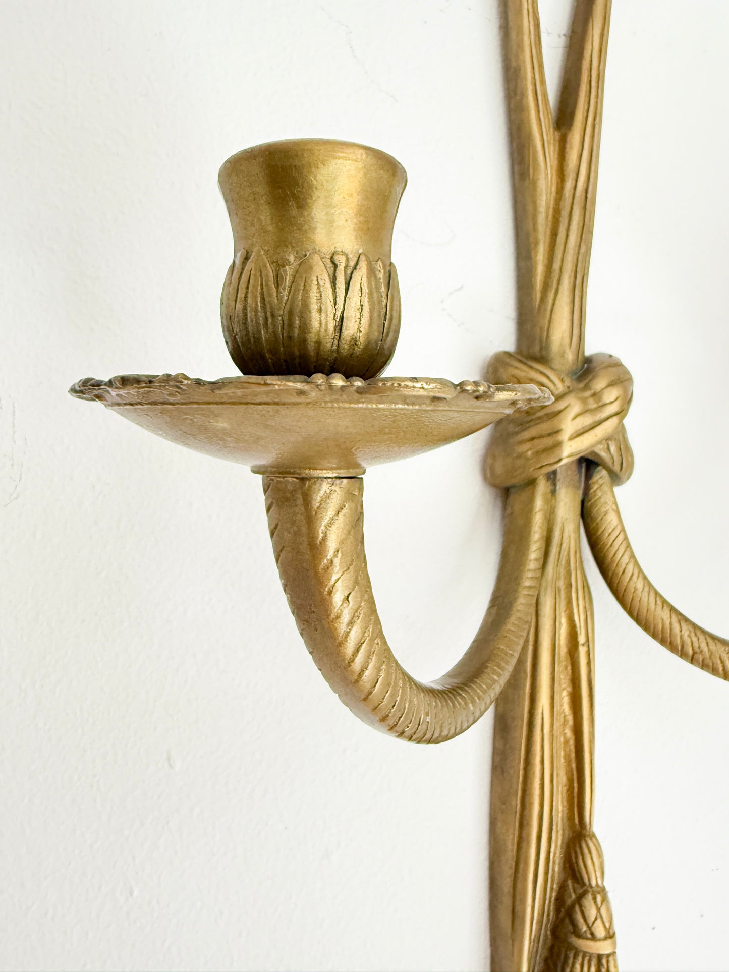 Vintage Brass Double Wall Candle Sconce | Neoclassical Style, Mid-20th Century