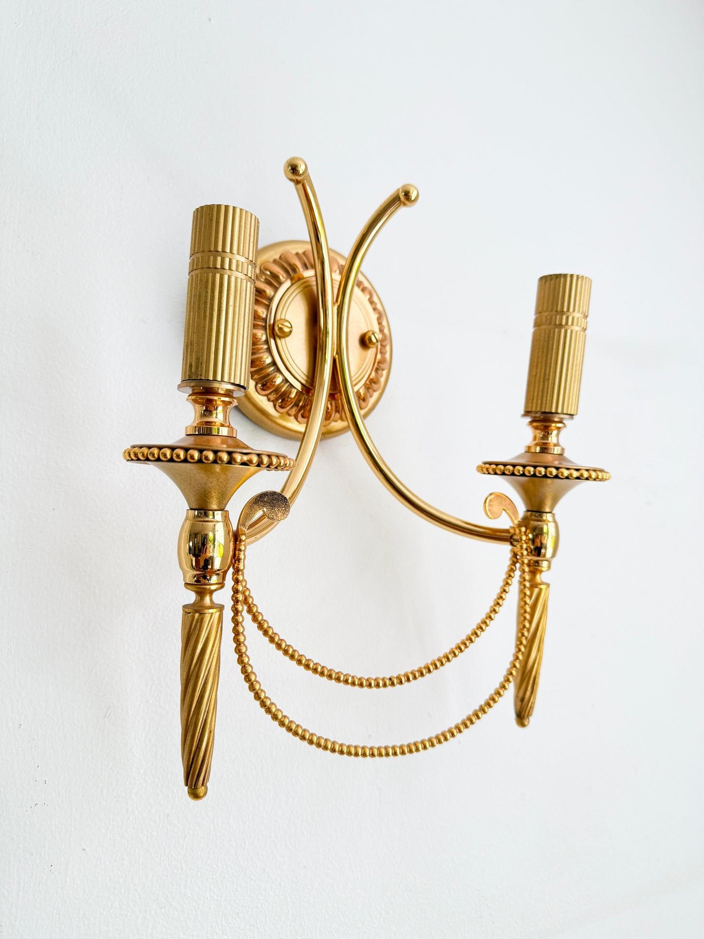 Vintage Pair of Gaetano Sciolari Double Wall Sconces in Gilt Brass | Hollywood Regency, 1960/70s