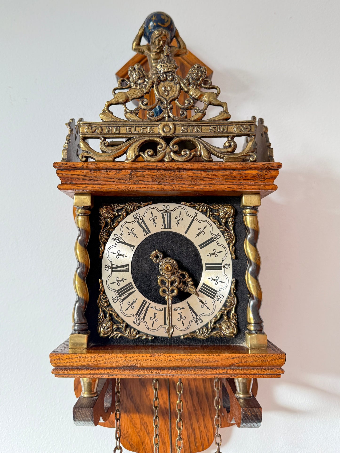Vintage Warmink Zaanse Wall Clock with Atlas Pediment | Dutch Baroque Revival, Mid-Century