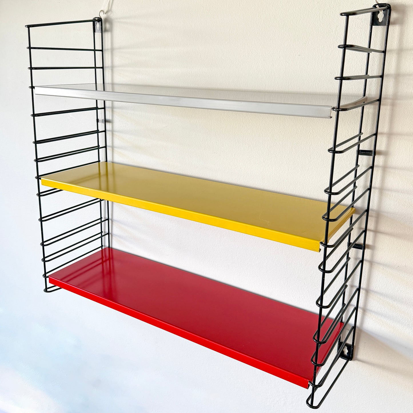 Vintage Tomado Wall Rack in Red, Yellow and Grey by Adriaan Dekker | Mid-Century Modern, 1970s