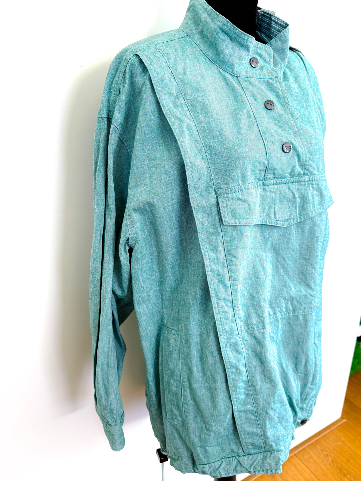 Vintage McGregor Sea Green Cotton Unisex Jacket with Asymmetric Zip | Vintage Sportswear, 1980/90s