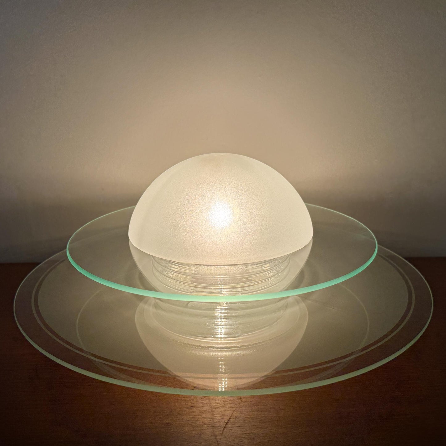 Memphis style vintage Space Age ceiling lamp with layered glass pendant.&nbsp;