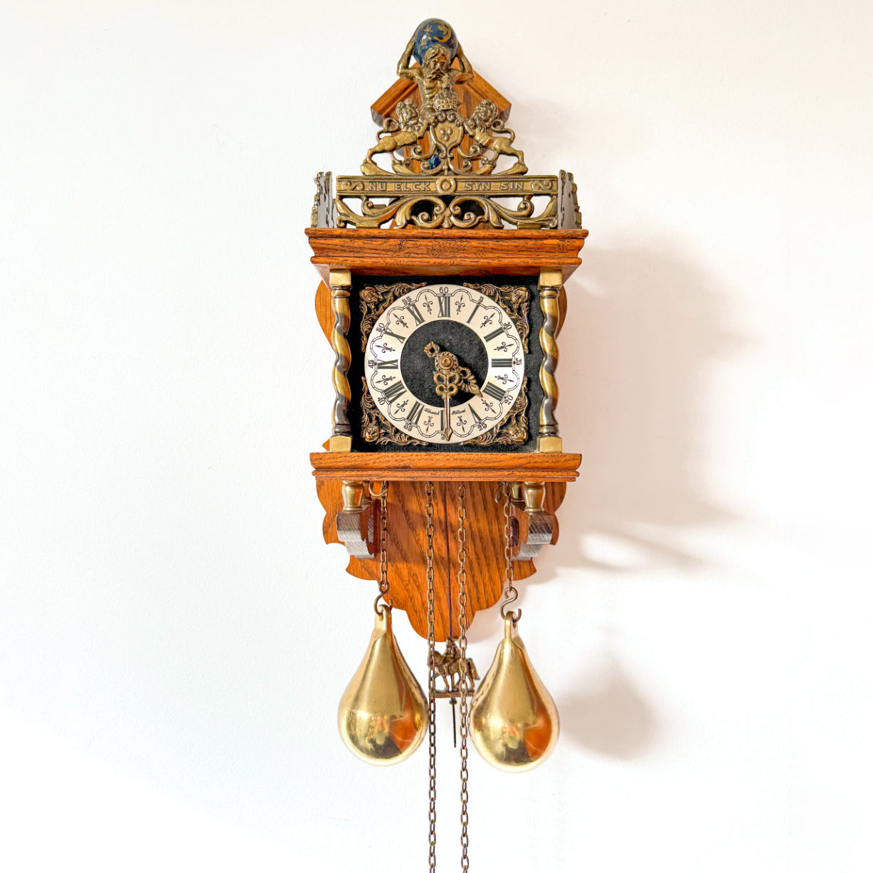 Dutch Baroque Revival wall clock, wood and brass, Warmink Holland. By Vintagefindsbyrenata