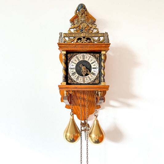 Dutch Baroque Revival wall clock, wood and brass, Warmink Holland. By Vintagefindsbyrenata