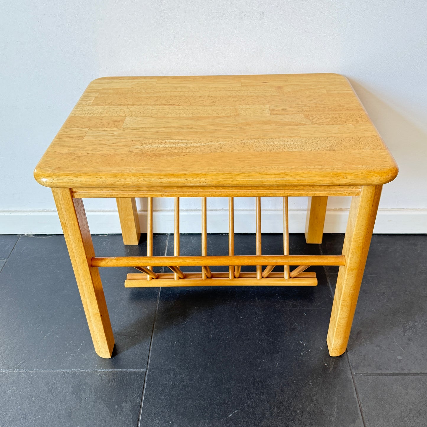 Vintage Wooden Side Table with Magazine Rack | Mid-Century Modern, Late 20th Century