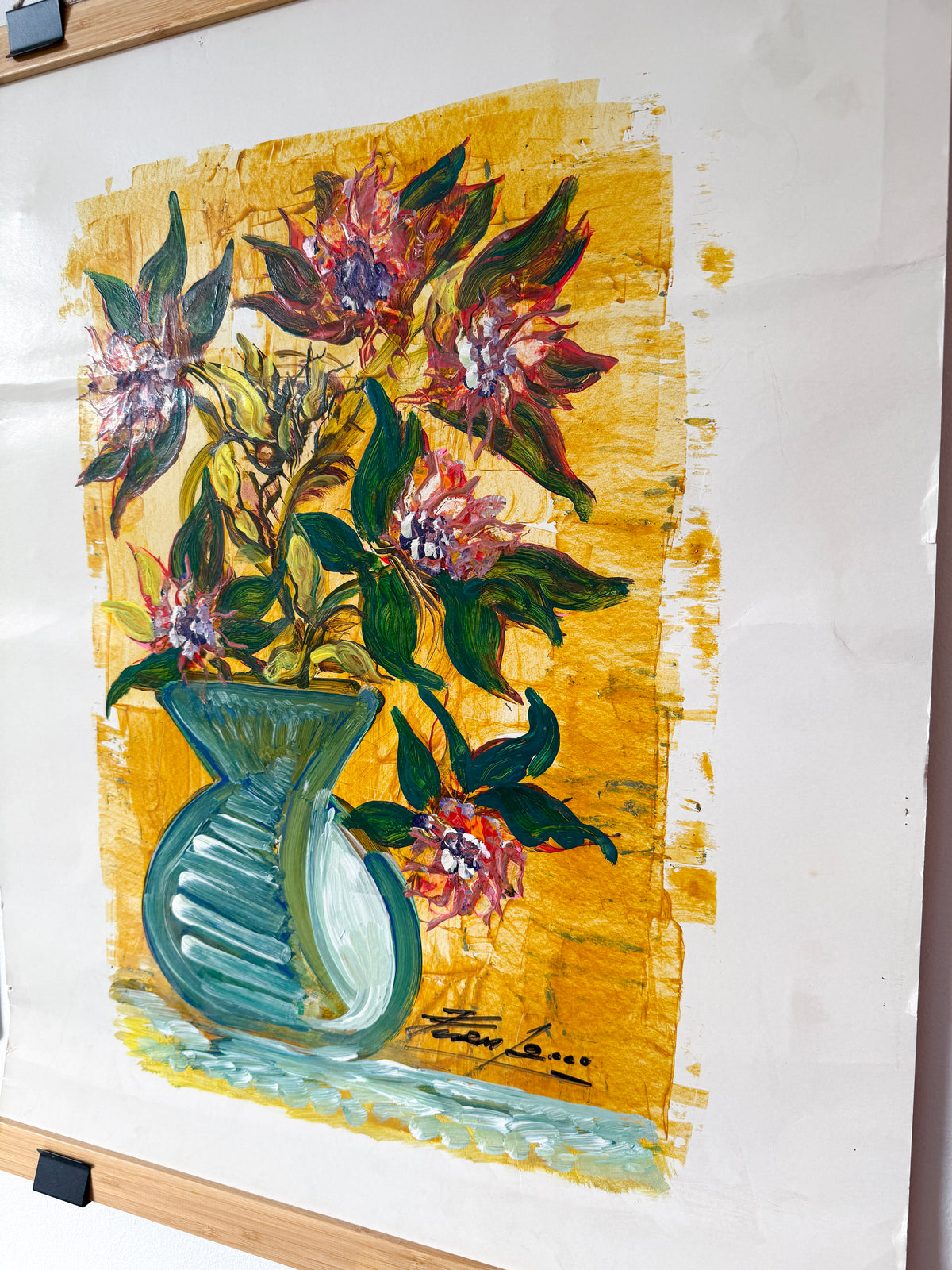 Vintage Signed Floral Still Life on Paper | Expressionist Modern, 2000