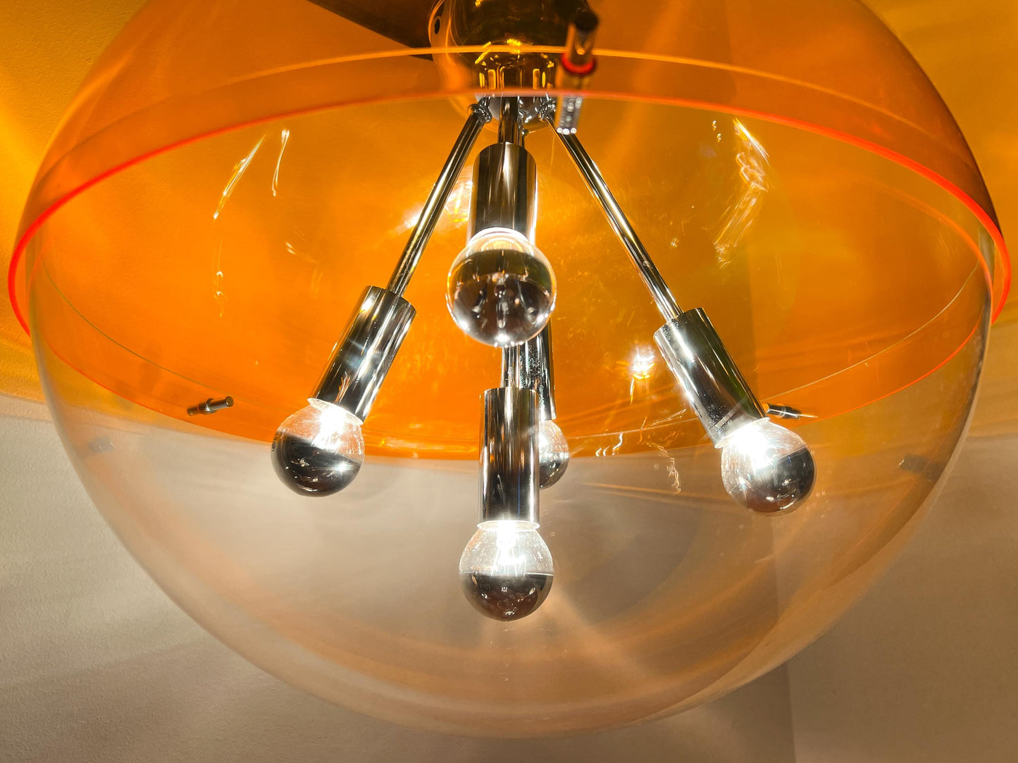Vintage XL Sphere Pendant Lamp Attributed to RAAK Amsterdam | Mid-Century Space Age, 1970s