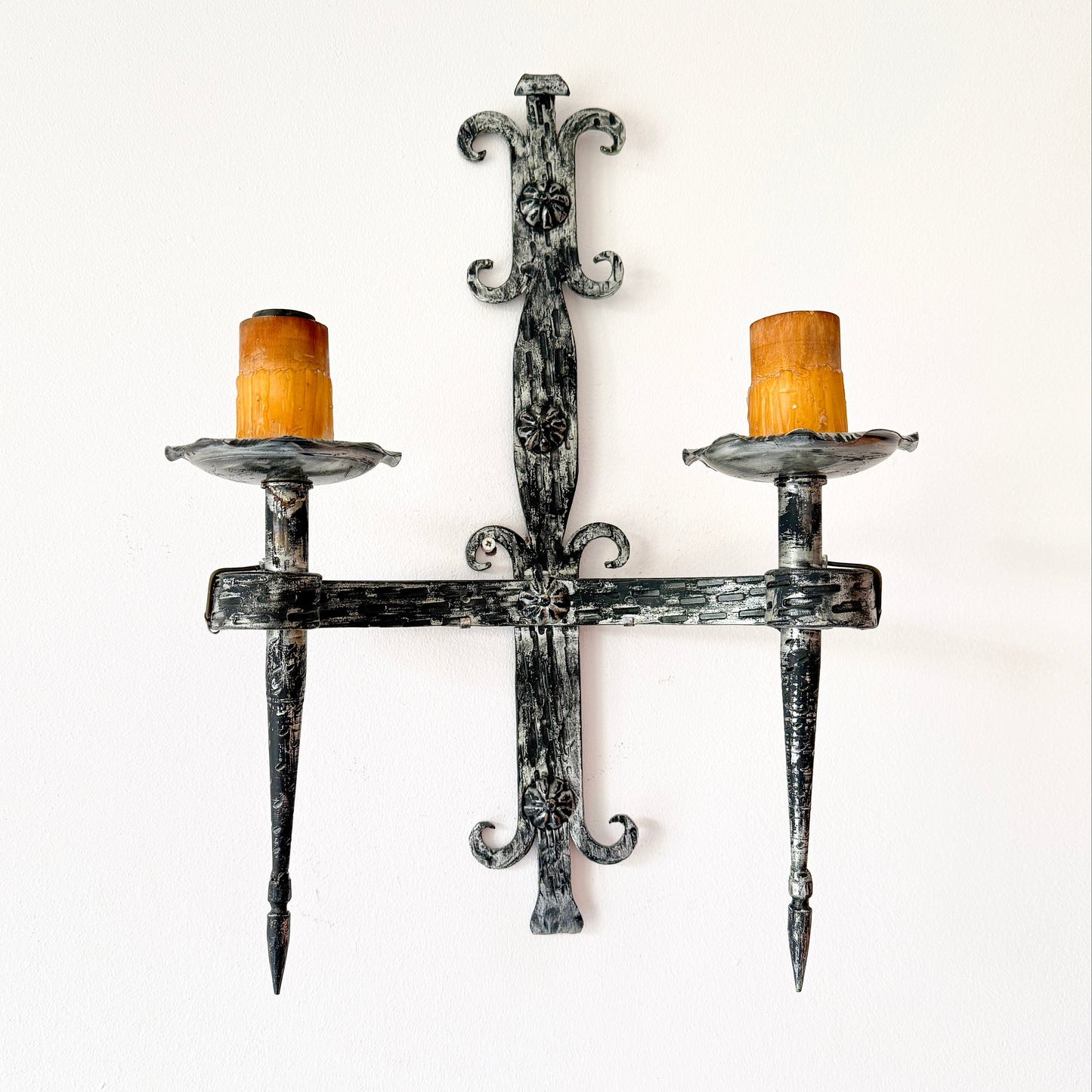 Gothic Revival wall sconce, wrought iron, mid-20th century. By Vintagefindsbyrenata