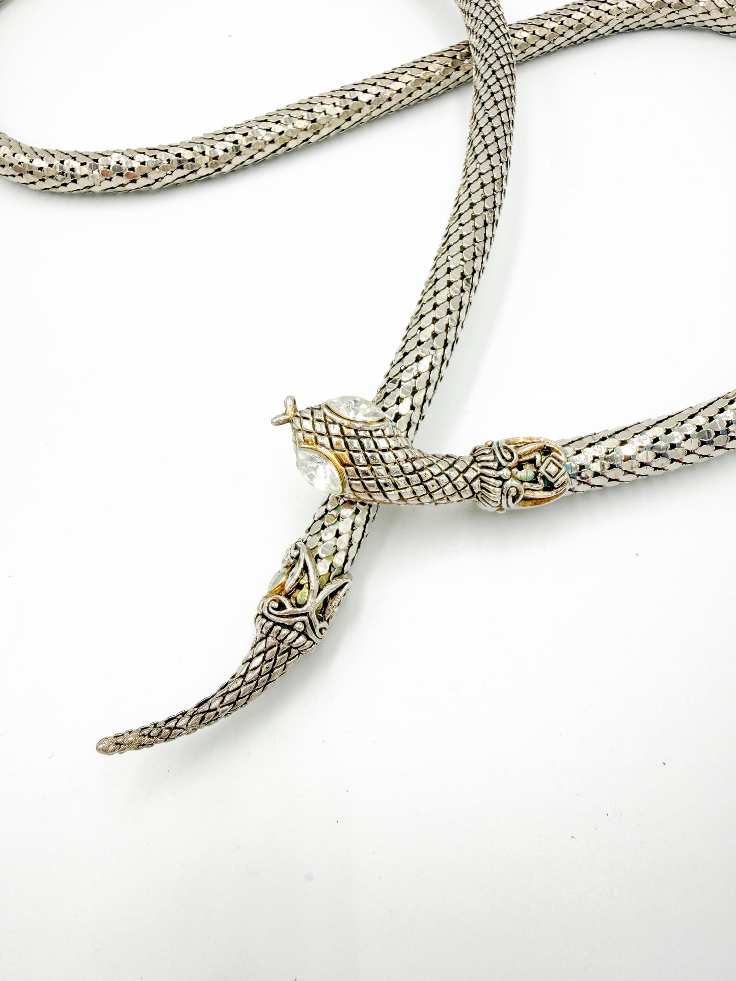 Vintage XL Snake Mesh Necklace attributed to DL Auld Co. | Sculptural Statement Jewelry, 1970/80s