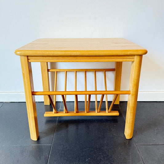 Mid-century modern wooden side table with magazine rack, solid wood, vintage period. By Vintagefindsbyrenata