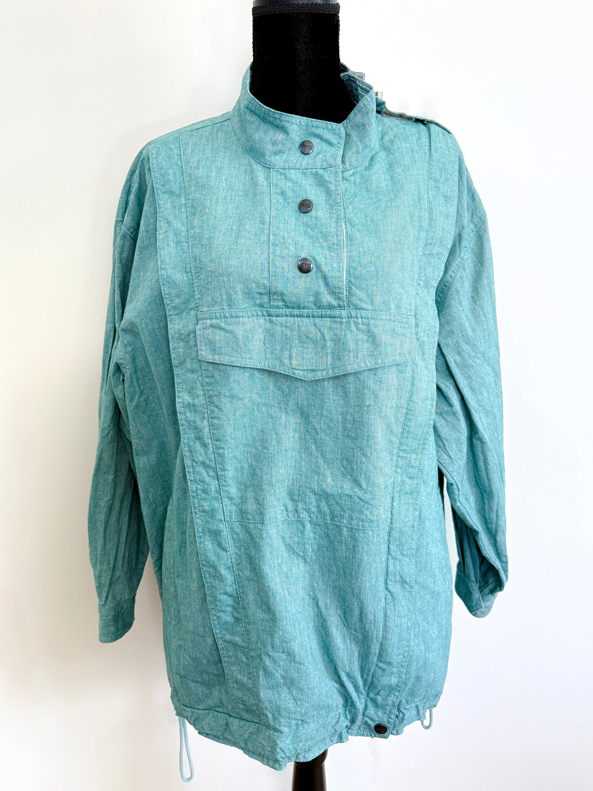 Vintage McGregor Sea Green Cotton Unisex Jacket with Asymmetric Zip | Vintage Sportswear, 1980/90s