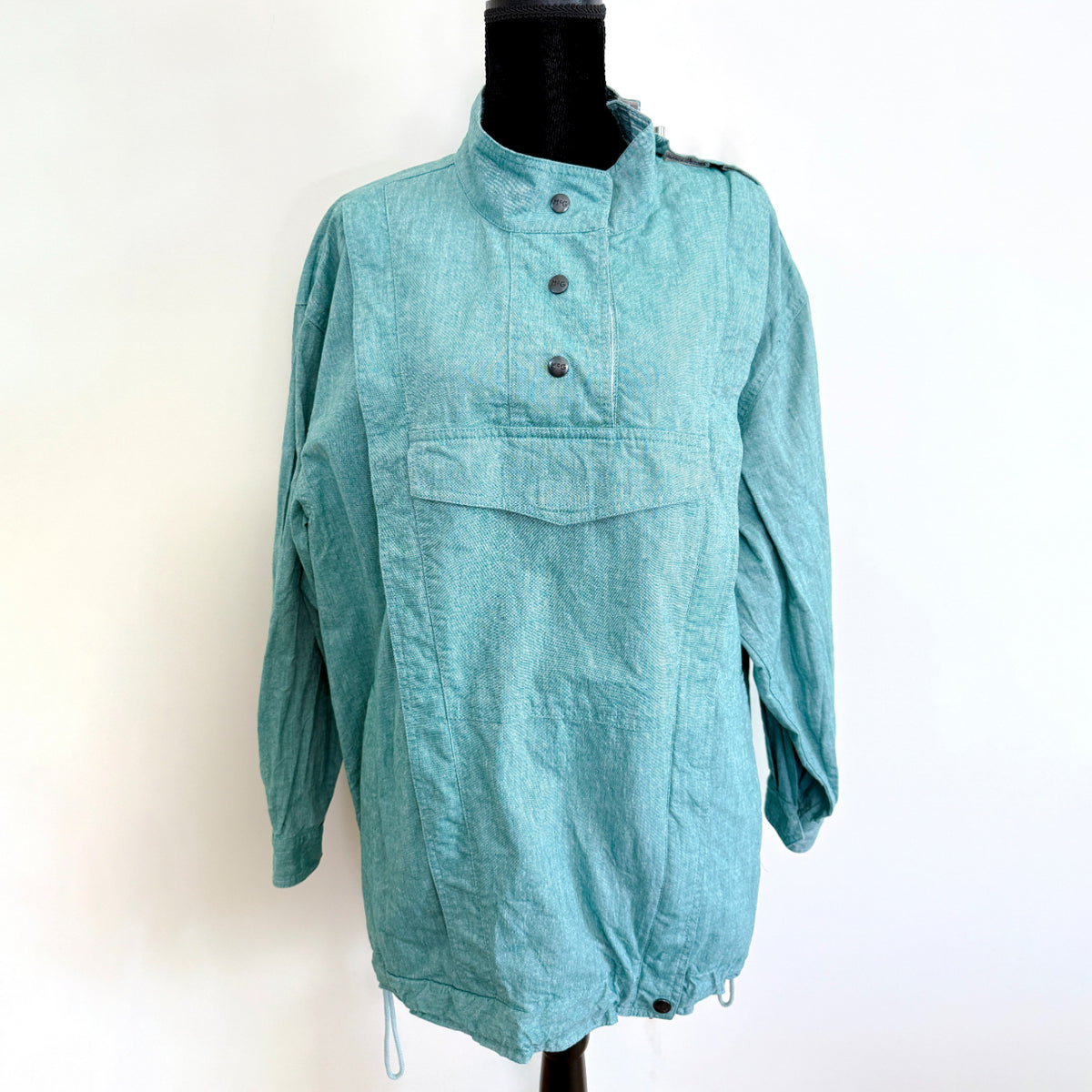 Vintage McGregor unisex cotton jacket with asymmetric zip fastening, striped collar, front flap pocket and adjustable drawstring hem.