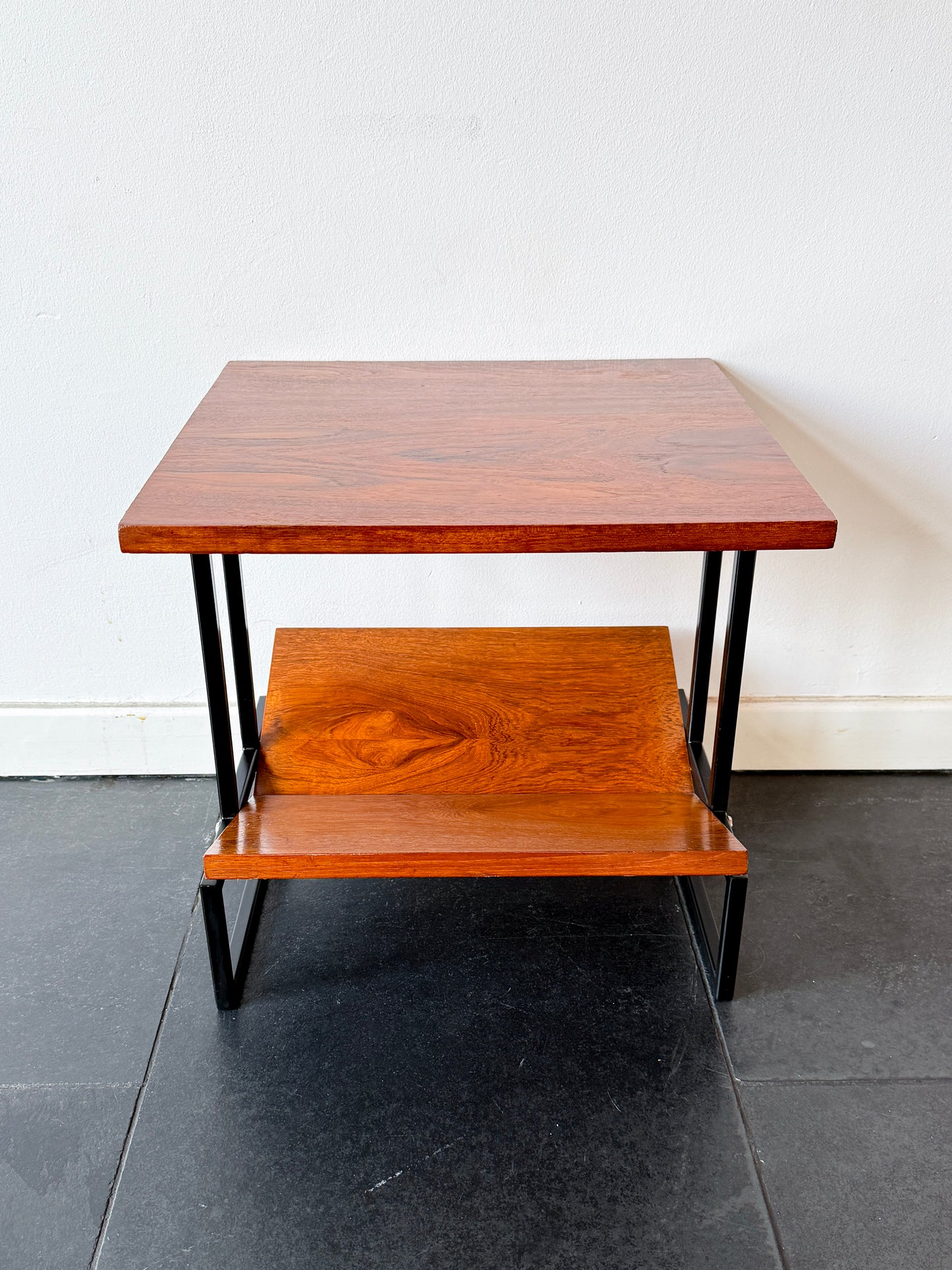 Vintage Mid-Century Modern Magazine Table in Wood and Black Metal | Modernist, Mid-20th century
