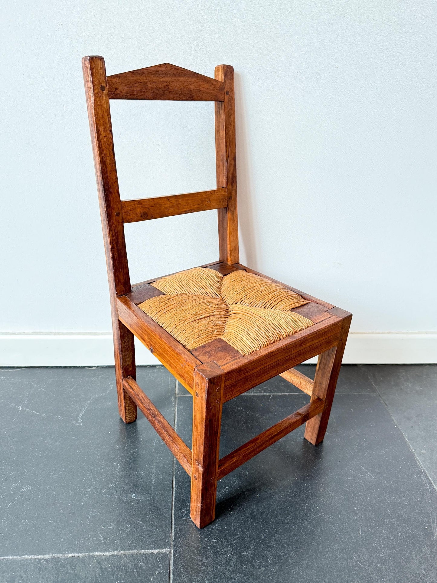 Vintage Wooden Children’s Chair with Woven Seat | Art Deco · Rustic, early 20th Century