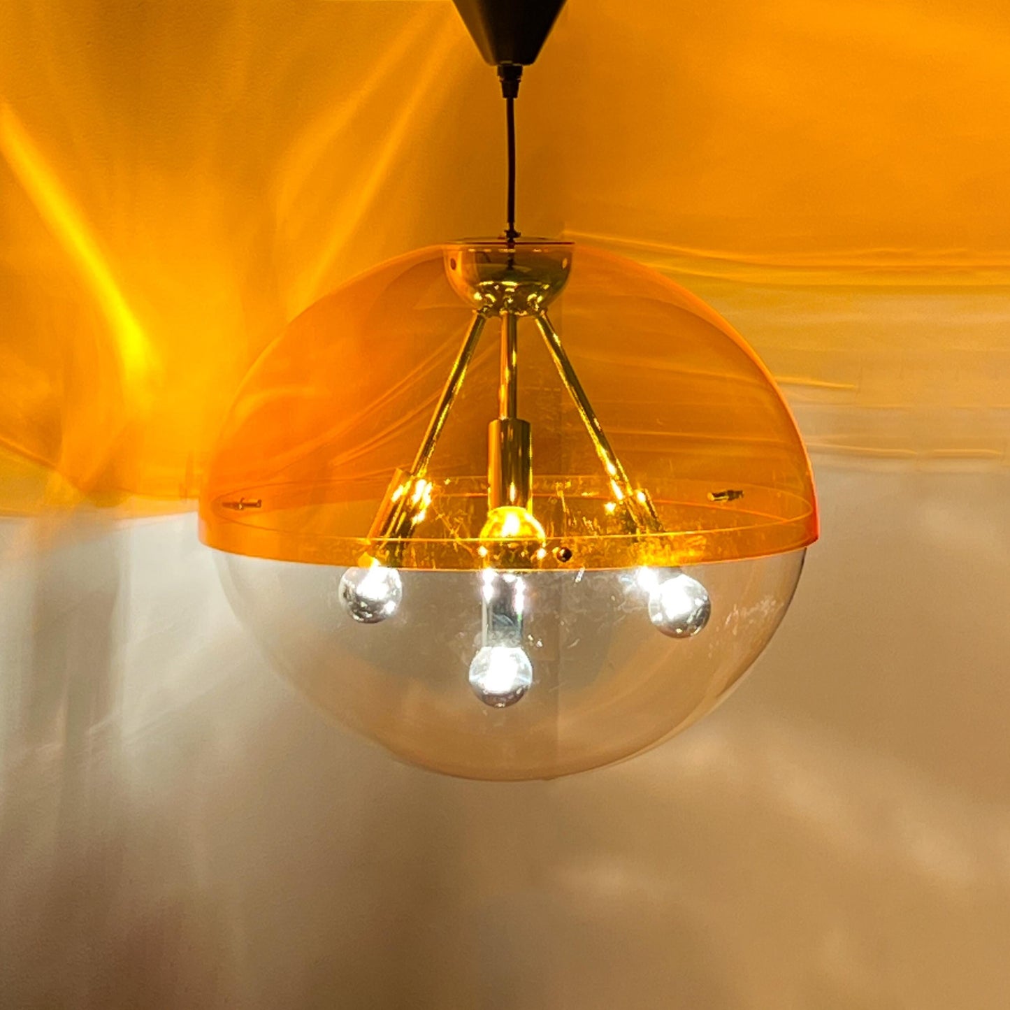 Vintage XL Sphere Pendant Lamp Attributed to RAAK Amsterdam | Mid-Century Space Age, 1970s