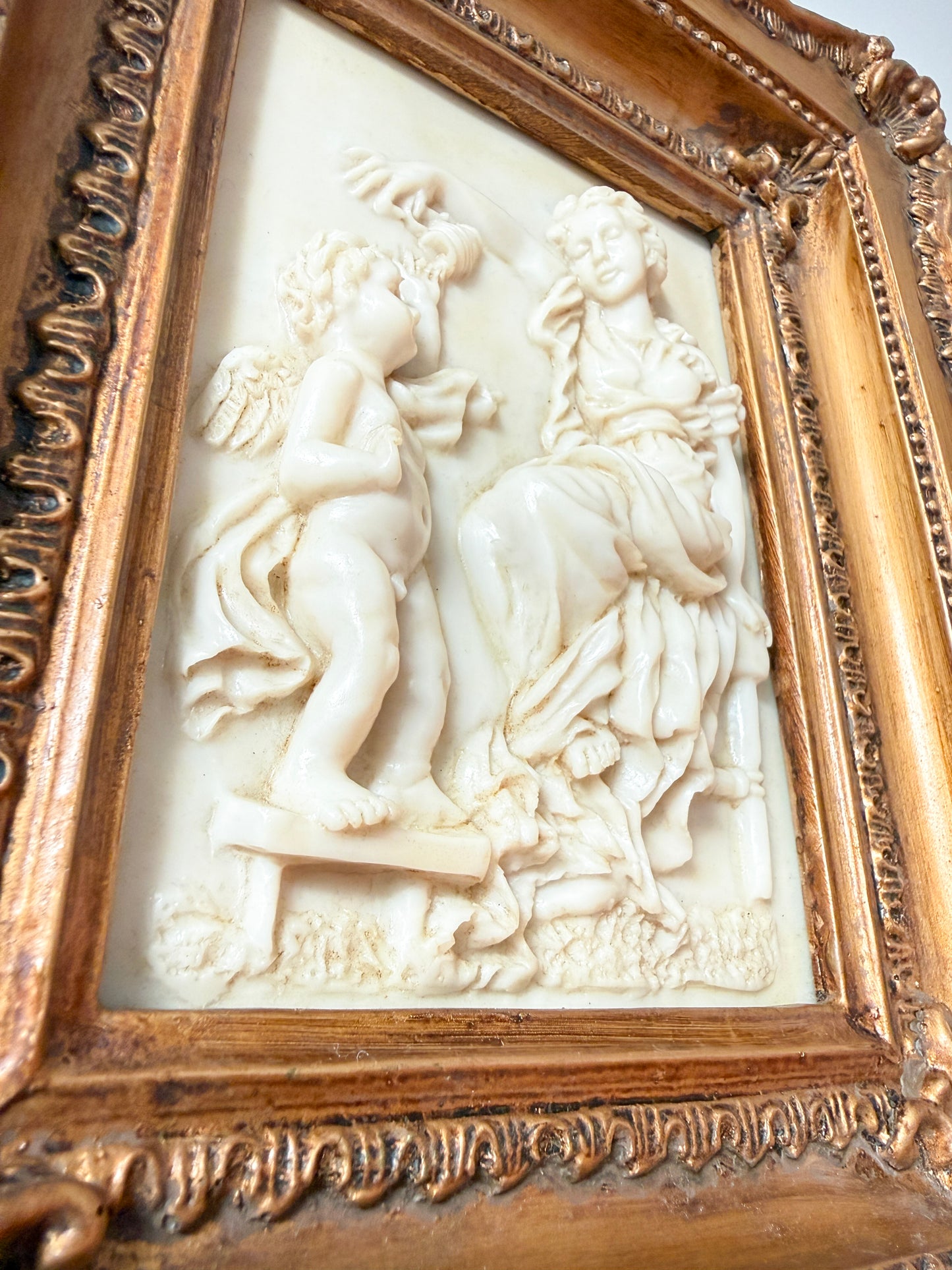 Vintage Framed Classical Figural Relief Wall Plaque | Rococo Revival, Mid–late 20th century