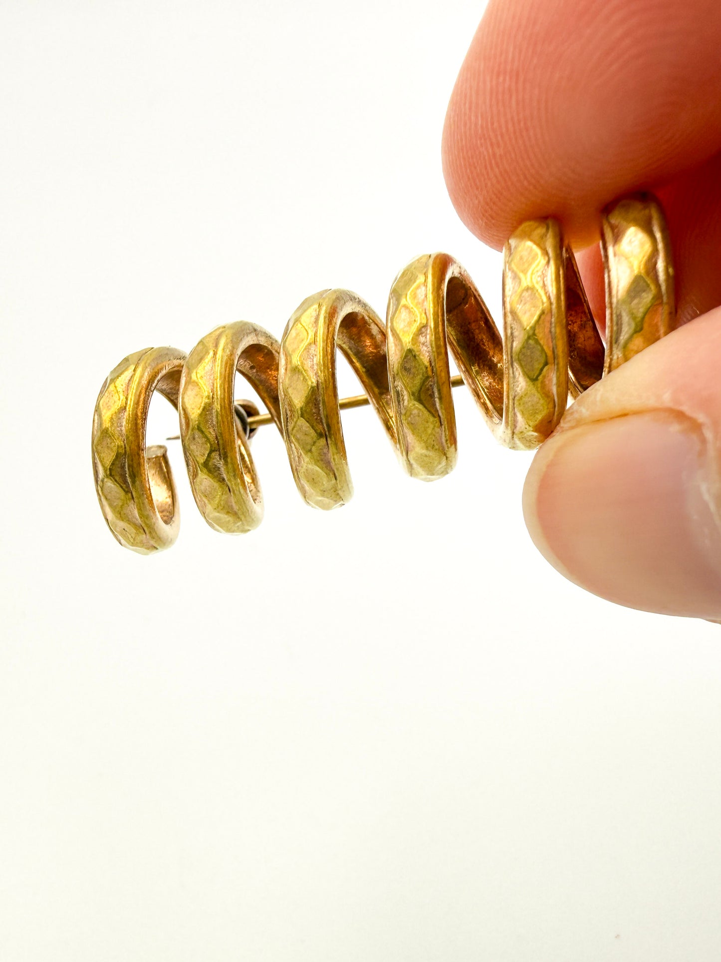 Vintage Hammered Spiral Coil Brooch | Mid-Century Modern, Mid-20th Century
