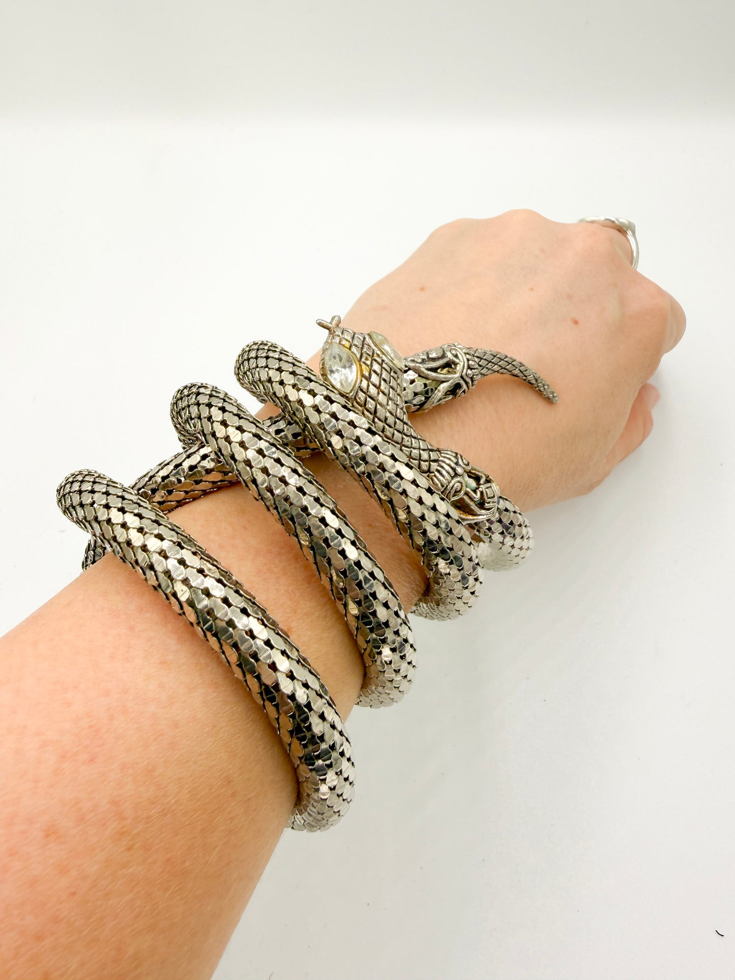 Vintage XL Snake Mesh Necklace attributed to DL Auld Co. | Sculptural Statement Jewelry, 1970/80s