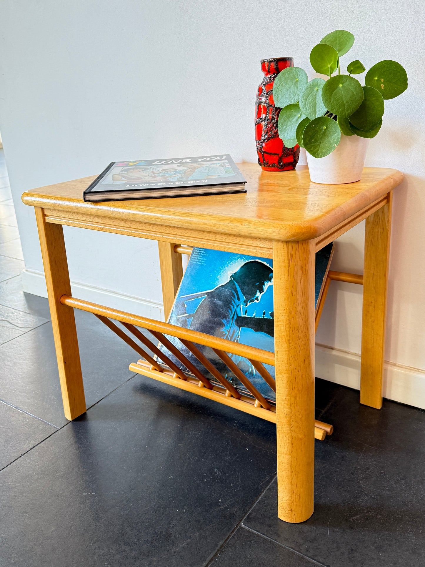 Vintage Wooden Side Table with Magazine Rack | Mid-Century Modern, Late 20th Century
