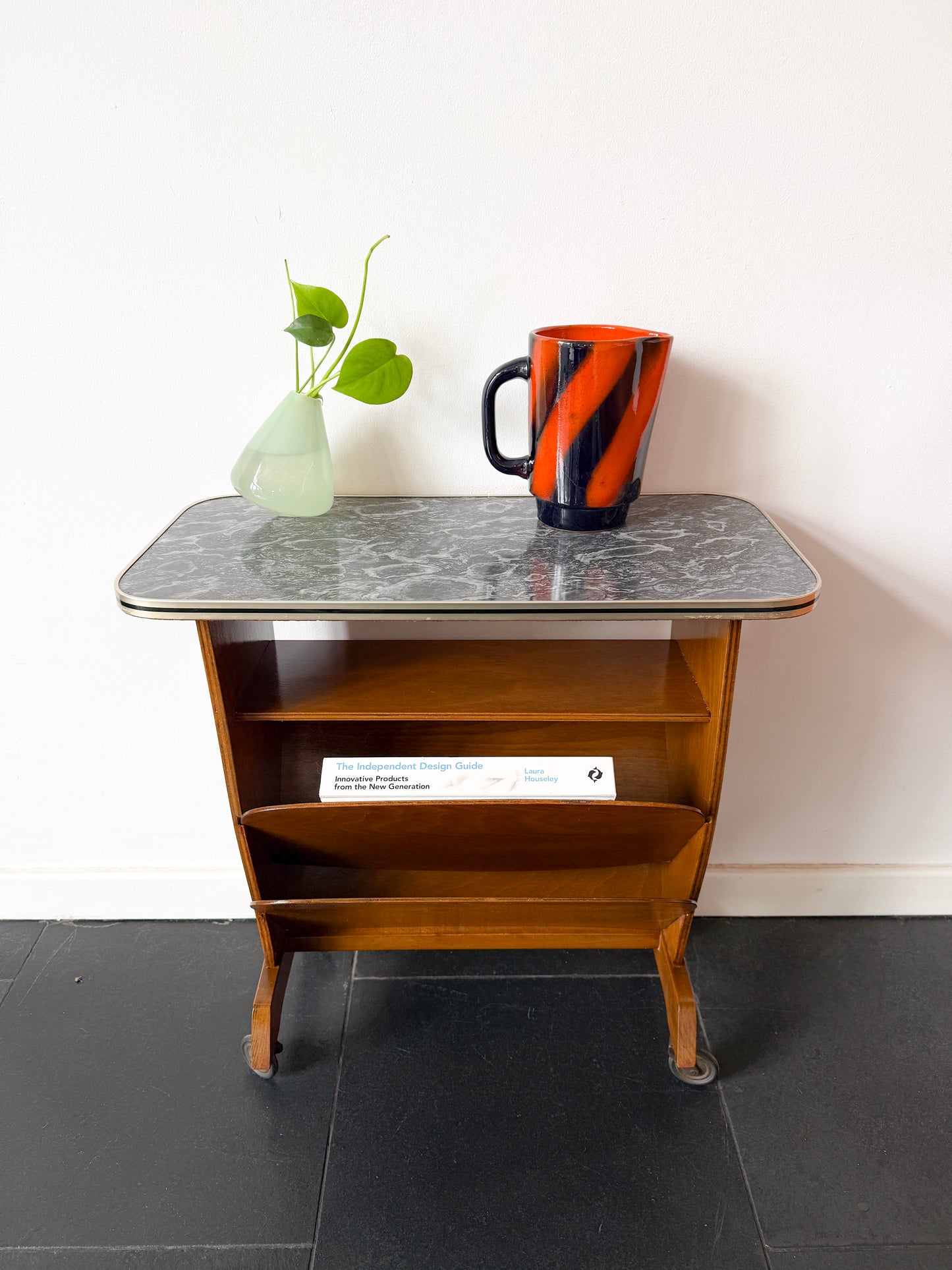 Vintage Bar Cart / Magazine Rack with Marble-Effect Top | Mid-Century Modern, 1950/60s