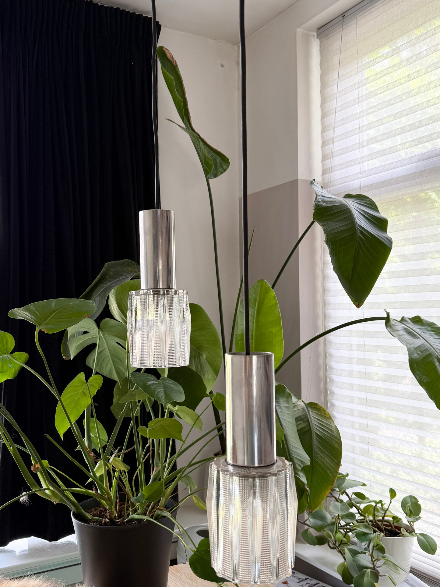 Vintage Pair of Textured Glass Pendant Lights | Mid-Century Modern, 1960/70s