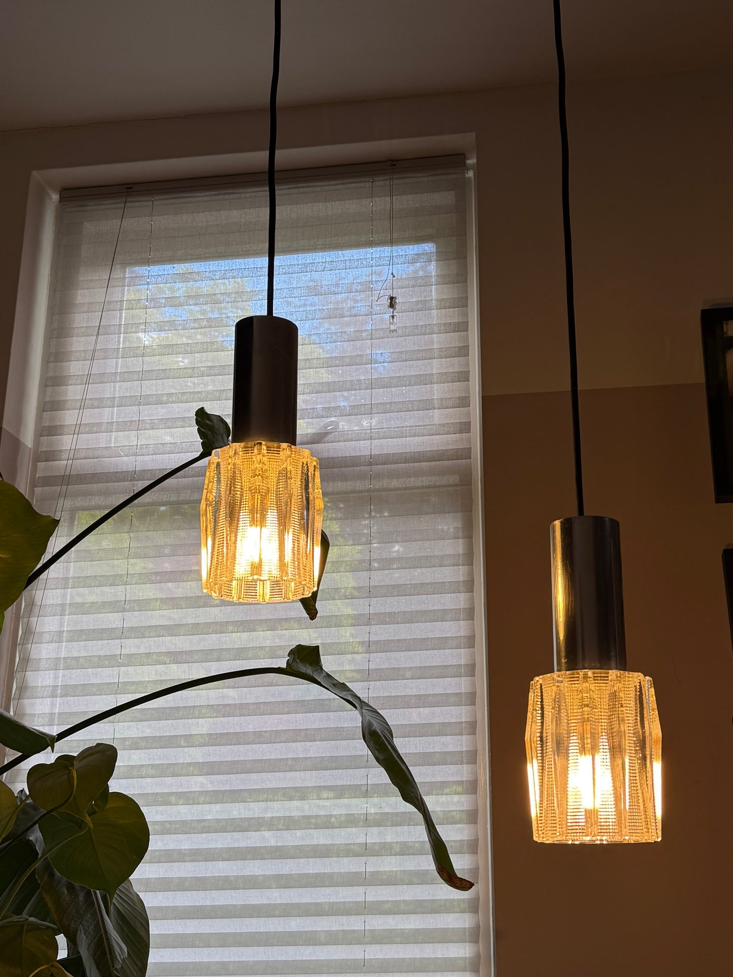 Vintage Pair of Textured Glass Pendant Lights | Mid-Century Modern, 1960/70s